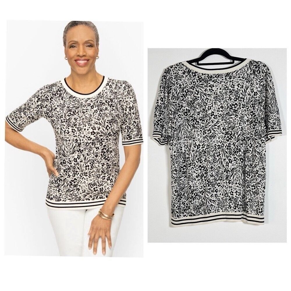 Talbots Floral Knit Top Womens Sz 1X Pullover Short Sleeve